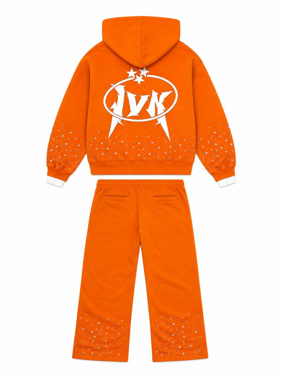 Innovation Orange Rhinestone Zip-Up Tracksuit Set