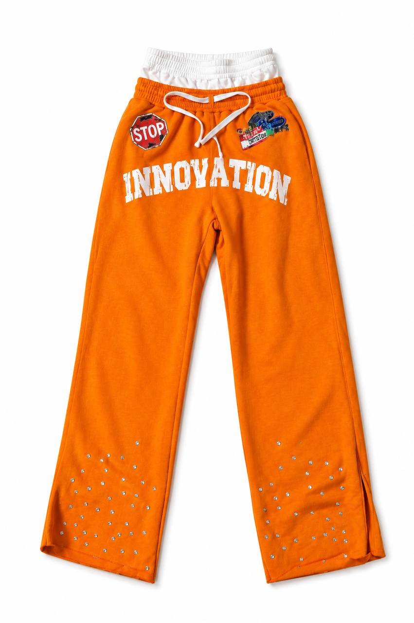 Innovation Orange Rhinestone Zip-Up Tracksuit Set