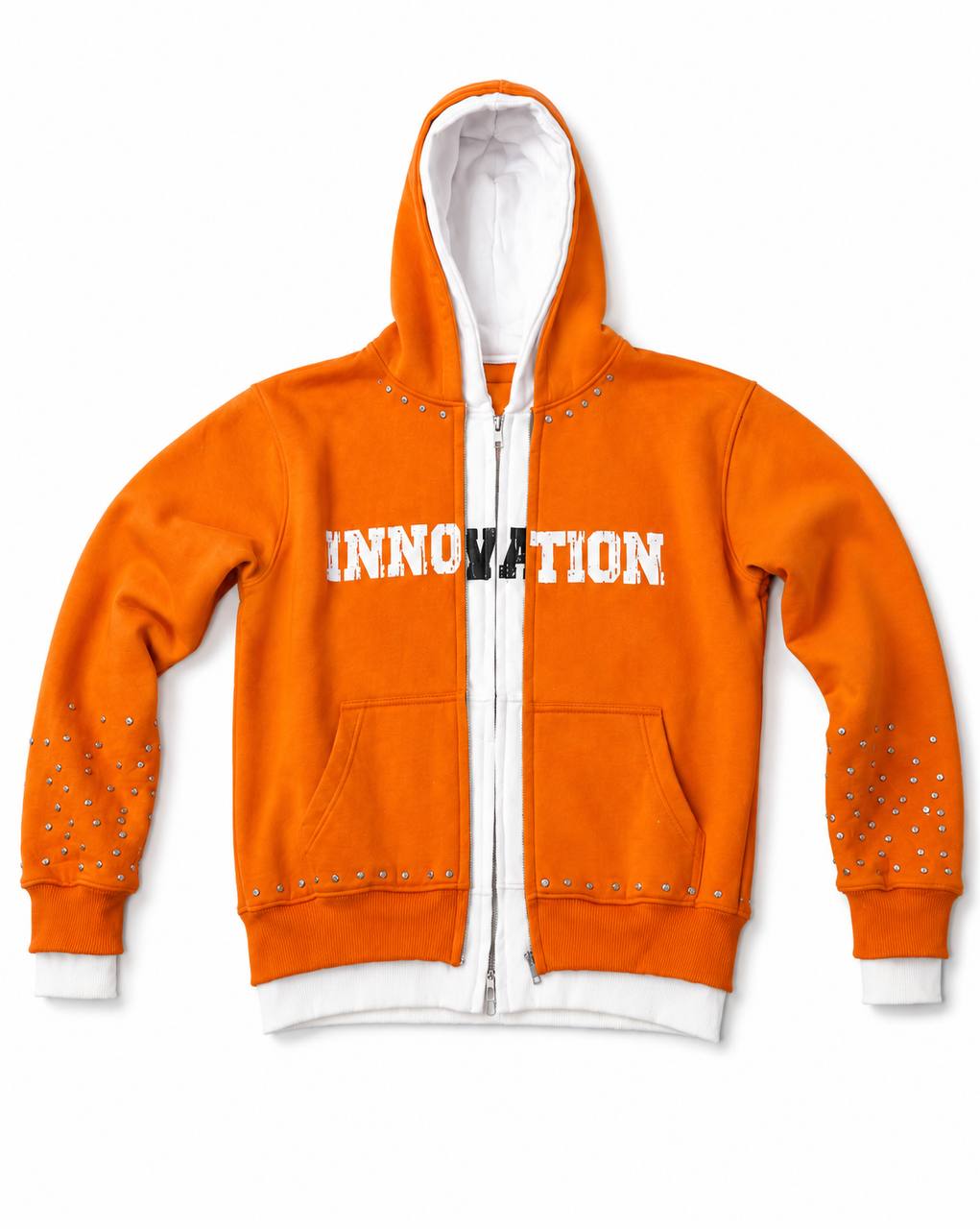 Innovation Orange Rhinestone Zip-Up Tracksuit Set